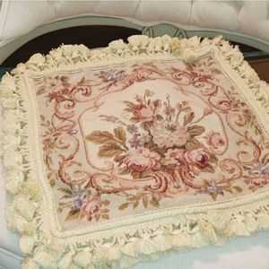 Chic Shabby Needlepoint Floral Pillow